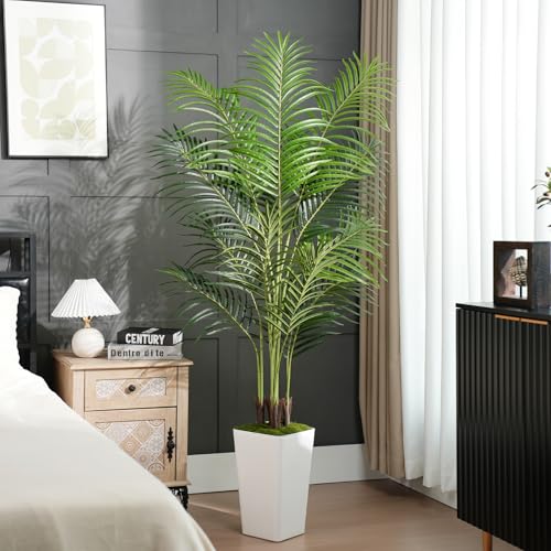 Keeplush Künstliche Palme Pflanzen groß 180cm mit Weißem Pflanzgefäß, Künstlicher Tropische Baum Palme wie echt mit 13 Stämmen, Kunstpflanze für Wohnzimmer Balkon dekor Perfektes Einweihungsgeschenk von Keeplush