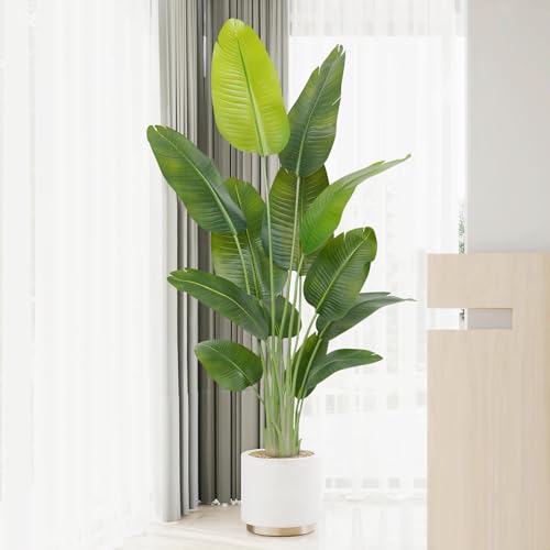 Keeplush Künstliche Paradiesvogel Pflanze groß 180cm künstliche Tropische Palme mit 13 Blättern perfekte künstliche Pflanzen im Topf für drinnen und draußen Haus Büro Garten Moderne Dekoration（1 Pack） von Keeplush