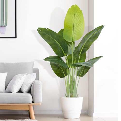 Keeplush Künstliche Paradiesvogel Pflanze groß 120cm künstliche Tropische Palme mit 9 Blättern perfekte künstliche Pflanzen im Topf für drinnen und draußen Haus Büro Garten Moderne Dekoration（1 Pack） von Keeplush