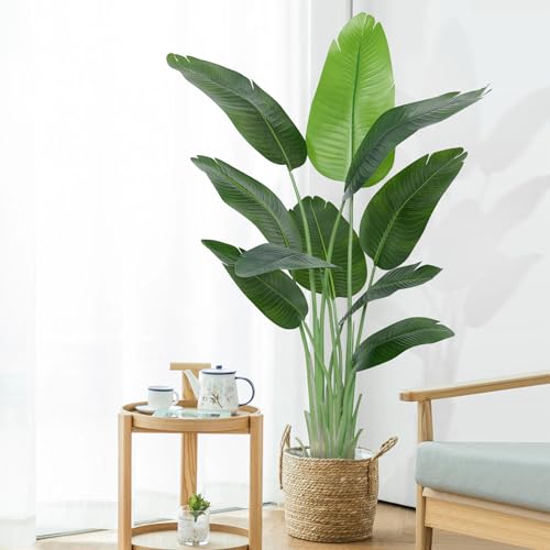 Keeplush Künstliche Paradiesvogel Pflanze groß 150cm künstliche Tropische Palme mit 10 Blättern perfekte künstliche Pflanzen im Topf für drinnen und draußen Haus Büro Garten Moderne Dekoration（1 Pack） von Keeplush