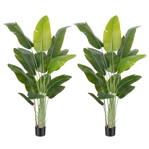 Keeplush Künstliche Paradiesvogel Pflanze groß 200cm künstliche Tropische Palme mit 15 Blättern perfekte künstliche Pflanzen im Topf für drinnen und draußen Haus Büro Garten Moderne Dekoration（2 Pack） von Keeplush