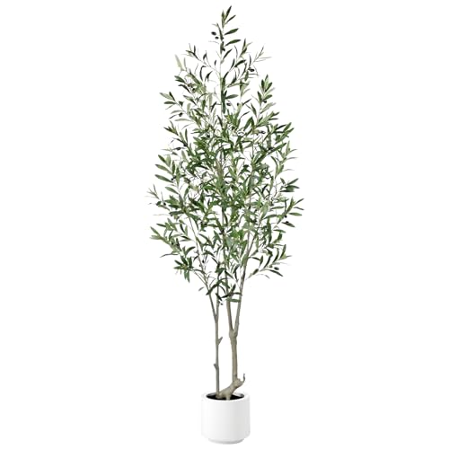 Keeplush Künstlicher Olivenbaum 210cm mit Weißem Topf, Künstliche Pflanzen Groß Olivenbaum Künstlich mit 1008 Blättern und 72 Früchten, Kunstbaum wie echt für Wohnzimmer, Schlafzimmer, Büro Dekoration von Keeplush