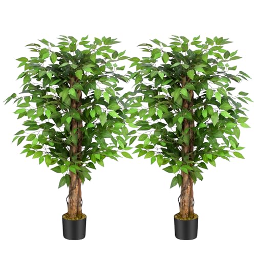 Keeplush Kunstpflanze Ficusbaum 120cm, Künstliche Pflanzen groß wie echt mit Stamm aus Naturholz, Kunstbaum groß für Wohnzimmer, Schlafzimmer, Büro, Garten (2 Pack) von Keeplush