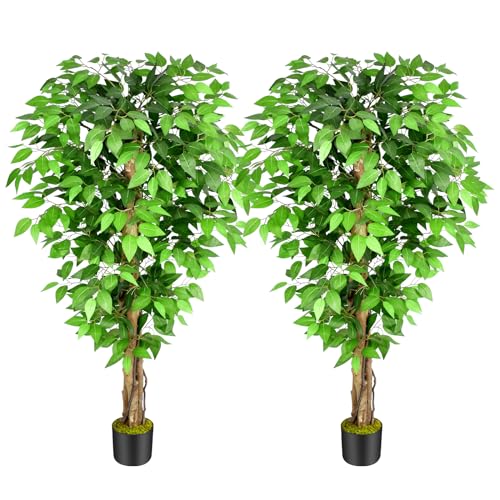 Keeplush Kunstpflanze Ficusbaum 150cm, Künstliche Pflanzen groß wie echt mit Stamm aus Naturholz, Kunstbaum groß für Wohnzimmer, Schlafzimmer, Büro, Garten (2 Pack) von Keeplush