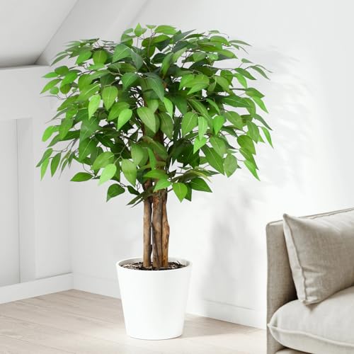 Keeplush Kunstpflanze Ficusbaum 90cm, Künstliche Pflanzen groß wie echt mit Stamm aus Naturholz, Kunstbaum groß für Wohnzimmer, Schlafzimmer, Büro, Garten von Keeplush