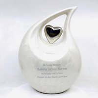 Superperlweiße Emaille-Urne Für Erwachsene in Tropfenform Mit Silbernem Herz. Urnen Asche von KeepsakeCompanyStore