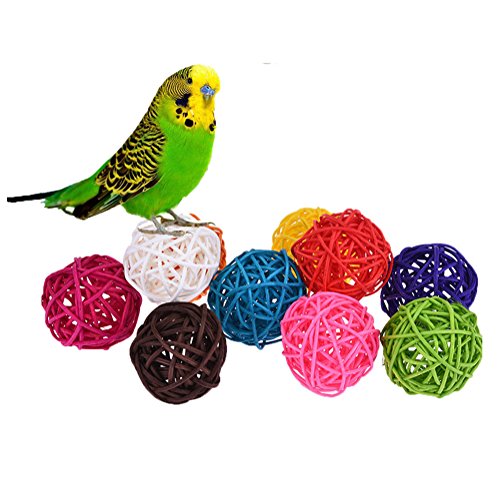10 Rattan Kugeln Bird Toy DIY Zubehör Spielzeug für Papageien Wellensittiche Sittiche Nymphensittiche Sittiche Unzertrennliche Aras African Greys Kakadu Amazon Käfig Teil zufällige Farbe von Toumett