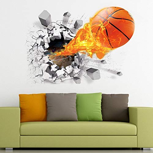 3D-Basketball-Wandaufkleber, für Wohnzimmer, Schlafzimmer, Dekoration, für Männer, Teenager, Jungen, Kinder, Kinderzimmer, Kinderzimmer, abnehmbare Wandkunst von Keersi