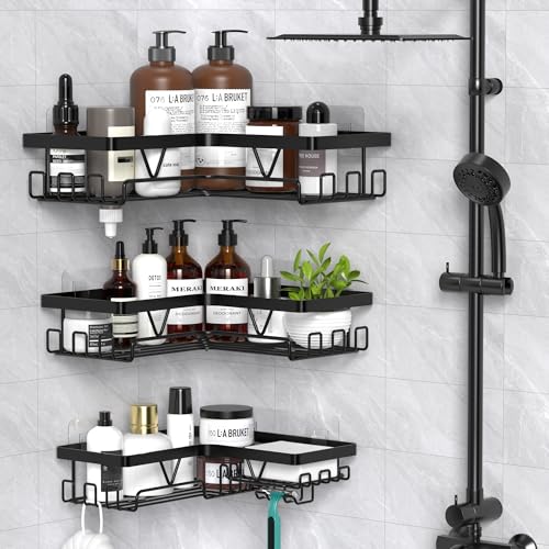 KEGII Duschablage Ecke - Duschregal ohne Bohren, Badezimmer Regal Organizer, Shampoo Halterung für Dusche, Schwarz 3 Stück von Kegii
