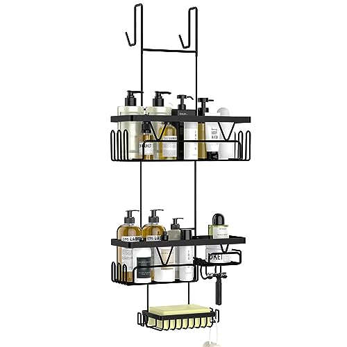 KEGII Duschablage zum Hängen, Duschregal ohne Bohren mit Seifenablage, Duschkorb zum Hängen, Badezimmer Regal Schwarz mit Haken von Kegii