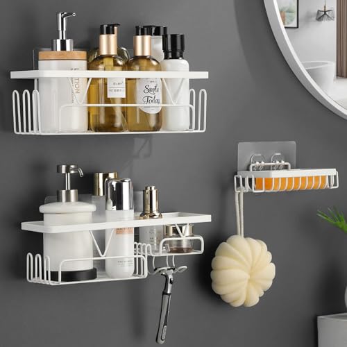 Kegii Duschablage Ohne Bohren Weiß Duschregal Weiss Duschkorb Duschhalterung Ohne Bohren Badezimmer Regal Bathroom Organizer von Kegii