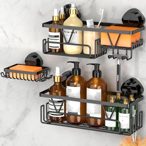 Kegii Duschablage Saugnapf - Duschregal Ohne Bohren Schwarz Duschkorb Saugnapf Edelstahl Bad Organizer von Kegii