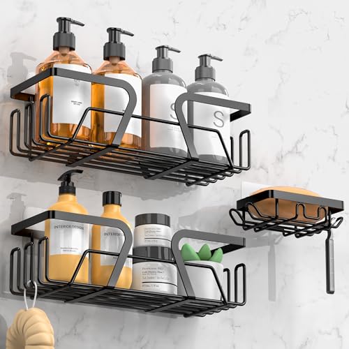 Kegii Duschregal ohne Bohren, Duschablage Schwarz, Badezimmer Regal Organizer, Shampoo Halterung für Dusche, Duschkorb Duschhalterung Bad Zubehör von Kegii
