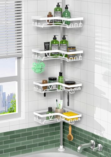 Kegii Teleskop Duschregal - Duschablage Ohne Bohren Weiß Teleskopregal Bad Edelstahl Duschkorb Ecke Teleskopregal Dusche Eckregal Badezimmer von Kegii