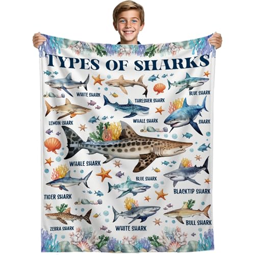 Hai-Decke für Haifisch-Liebhaber, Arten von Hai-Geschenken für Jungen und Mädchen, ultraweiche Überwurfdecke für Couch, Sofa, Bett, Ozean-Tier-Druck, Dekoration, Geschenk, 127 x 152,4 cm, volle Größe Hai-Decke für Haifisch-Liebhaber, Arten von Hai-Geschenken für Jungen und Mädchen, ultraweiche Überwurfdecke für Couch, Sofa, Bett, Ozean-Tier-Druck, Dekoration, Geschenk, 127 x 152,4 cm, volle Größe von Kegono