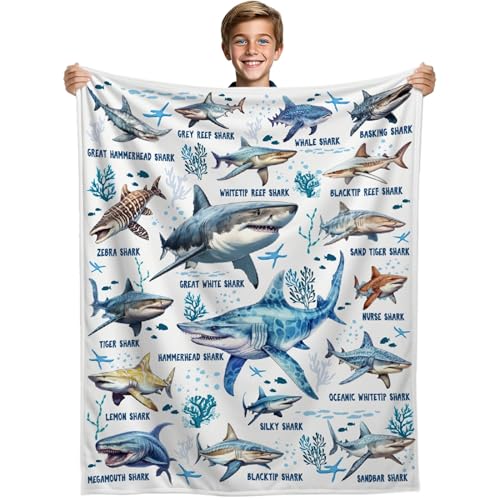 Hai-Decke für Ozean-Tierliebhaber, Arten von Hai, Geschenk für Jungen und Mädchen, ultraweiche Überwurfdecke für Couch, Sofa, Bett, Ozean-Tier-Motiv, Geschenk, 127 x 152,4 cm, volle Größe Hai-Decke für Ozean-Tierliebhaber, Arten von Hai, Geschenk für Jungen und Mädchen, ultraweiche Überwurfdecke für Couch, Sofa, Bett, Ozean-Tier-Motiv, Geschenk, 127 x 152,4 cm, volle Größe von Kegono