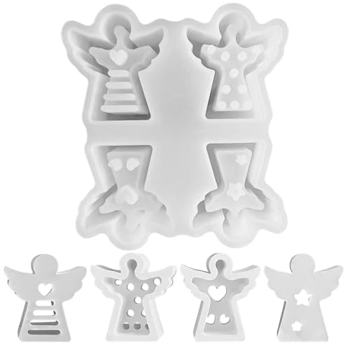 4 Stück Weihnachtstag Silikonformen Gießformen,3D Engel Kerzen Silikonform,Ostern Engel Formen Silikon zum Gießen Kerzenformen für DIY Kerzen Seife Gips Handwerk,Silikon Kerzen Selber Machen (01) von Keho Keho Kehongdun