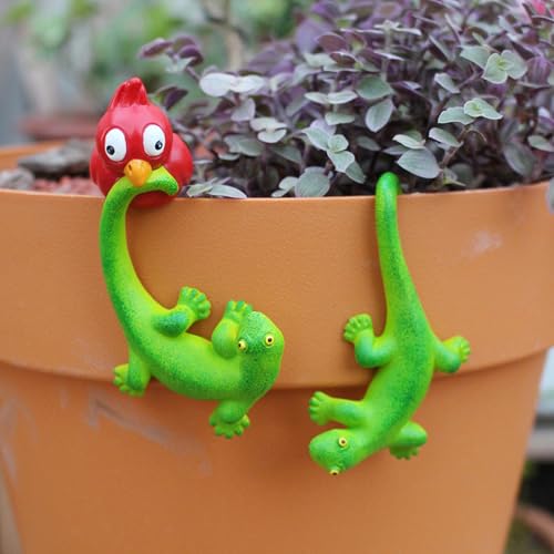 Blumentopf Hänger Tier Deko Figuren,2 Stück Gartendeko für Draußen,Niedlichen Tiere Harz Statue Gartendeko,Weihnachtsgartendekoration für Terrassenteich Zinkwannen Pflanzschale Garten (Eidechsen) von Keho Keho Kehongdun
