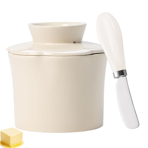 Französische Butterdose,Butterbehälter aus Keramische mit Buttermesser und Wasserlinie,Multifunktion Butterdose Porzellan Butter Dish Butterglocke Butterbox für Haushalt Küche (01) von Keho Keho Kehongdun