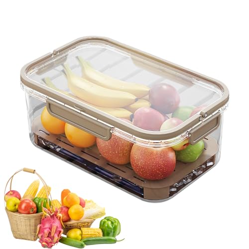 Frischhaltedosen Obst Gemüse mit Deckel Sieb,Kühlschrank Organizer mit Griff,Tragbar Obst Gemüse Aufbewahrungsbox,Frischhalteboxen mit Abtropfgitter für Salat Beere Gemüse Fleisch Keeper (Kaffeefarbe) von Keho Keho Kehongdun