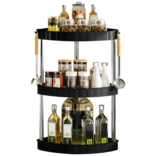 Gewürzregal Drehbares 360° Küchen Organizer,Gewürzregal Stehend Drehteller Organizer Küche,Küchenregal Arbeitsplatte Aufbewahrungsregal,für Küche Schrank Waschbecken Schminktisch (3 Lagen+Schwarz) von Keho Keho Kehongdun