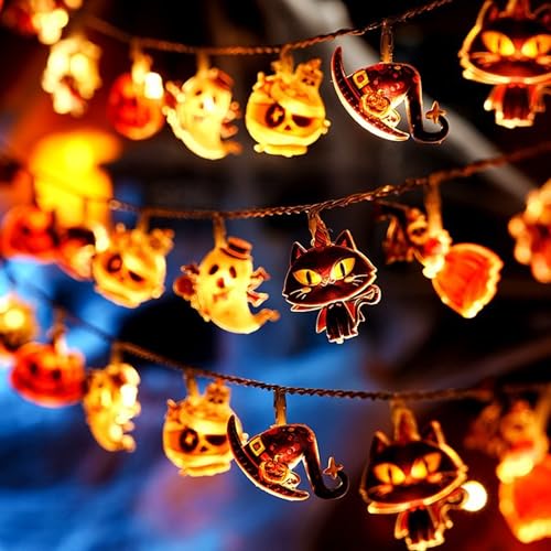 Halloween Deko,1.5M/3M LED Halloween Lichterkette mit Kürbisse,Gespenster und Spinnen,2 Beleuchtungsmodi,IP44 Wasserdicht Batteriebetrieben für Außen Innen Garden Deko (04) von Keho Keho Kehongdun