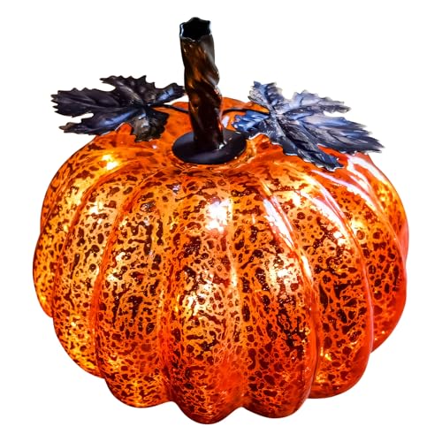 Halloween Deko Kürbis Lichter mit LED Timer,Herbstdeko Glas Kürbis Deko Figuren mit LED Lichter,Flackerndes und Twinkle Effekt Kürbislaterne für Halloween Erntedankfest und Herbst Dekor (01) von Keho Keho Kehongdun
