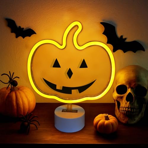 Halloween Deko Neonschild,LED Neonlicht Dekorative Leuchte Tischleuchte Schlafzimmerleuchten,Nachtlicht mit USB & Batterie,LED Neon Lichtschild mit Sockel für Halloween-Teil Bar (Geist) von Keho Keho Kehongdun