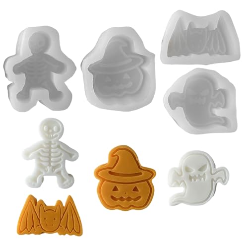 Halloween Deko Silikonform,4 Stück Silikon Kerzen Gießform mit Totenkopf Kürbis Geist Fledermausmuster,Halloween Epoxidharz Formen DIY Deko für Seife Aromatherapie Kerzen Dekoration Duftkerzen (01) von Keho Keho Kehongdun