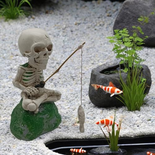 Halloween Fishing Skelett Statue Gartendeko Figuren,Halloween Gartenfiguren Teich Deko,Lustige Angeln Figur Harz Gartenstatuen,für Schlafzimmer Wohnzimmer Terrasse Balkon Rasen Gartenteich Deko (C) von Keho Keho Kehongdun
