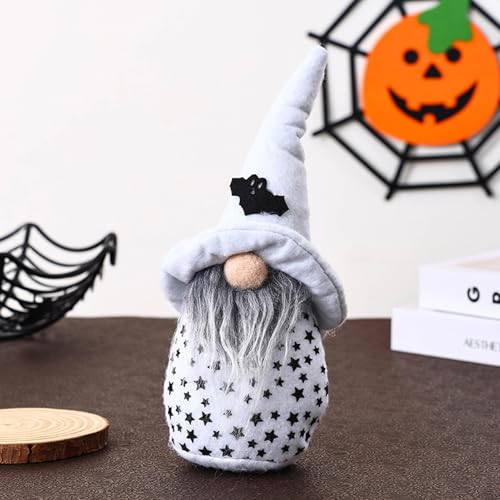 Halloween Wichtel Figuren Deko,Dekoration Gesichtslose Puppe,Halloween Zwerg Spinne Plüsch Elf Gnom Plüschpuppe Halloween,Herbst Handgemachte Plüsch Wichtel Fledermaus Deko Halloween Party (Weiß) von Keho Keho Kehongdun