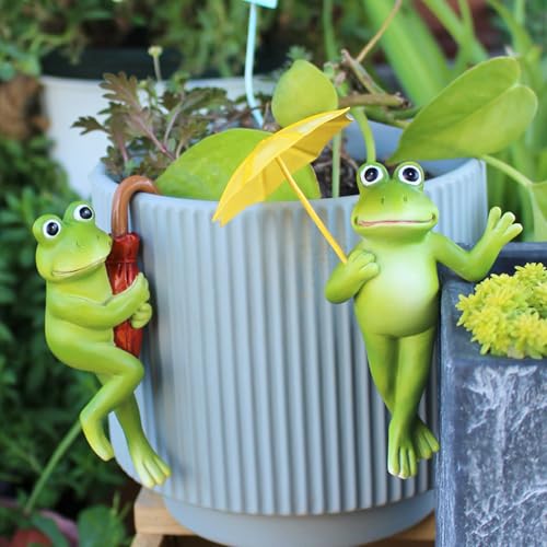 Keho Keho Kehongdun 2 Stück Blumentopf Frösche Deko,Blumentopf Hänger Frösche Figuren,Niedlichen Hängende Frösche Deko,Frösche Tiere Harz Statue Gartendeko,Grün Frosch Blumentopfhänger Figuren (01) von Keho Keho Kehongdun