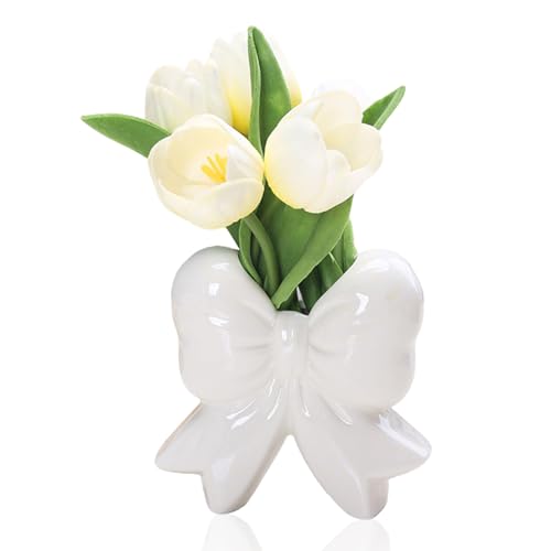 Keramik Schleifenvase,12CM Blume Vase Schreibtisch Dekor,Keramik Körper Vase Schleifen Form Ideale Regal,Neutral Boho Nordic Minimalismus Stil Blumenvasen für Pampasgras,Wohnzimmer (02) von Keho Keho Kehongdun