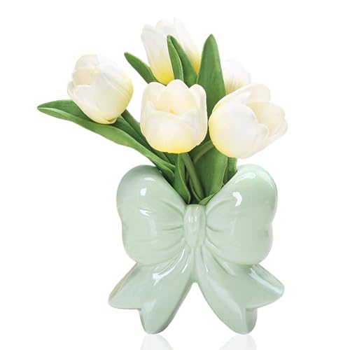 Keramik Schleifenvase,12CM Blume Vase Schreibtisch Dekor,Keramik Körper Vase Schleifen Form Ideale Regal,Neutral Boho Nordic Minimalismus Stil Blumenvasen für Pampasgras,Wohnzimmer (04) von Keho Keho Kehongdun