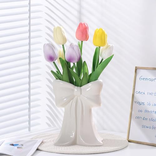 Keramik Schleifenvase,15.5CM Blume Vase Schreibtisch Dekor,Keramik Körper Vase Schleifen Form Ideale Regal,Neutral Boho Nordic Minimalismus Stil Blumenvasen für Pampasgras,Wohnzimmer (05) von Keho Keho Kehongdun