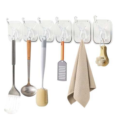 Multifunktionale Transparente 6 Haken,Hakenleiste Selbstklebend Handtuchhaken Ohne Bohren,Schneidbar Klebe Hakenleiste Wandhaken Selbstklebend,für Schlafzimmer Bad Küche Klebe Haken (Weiß) von Keho Keho Kehongdun