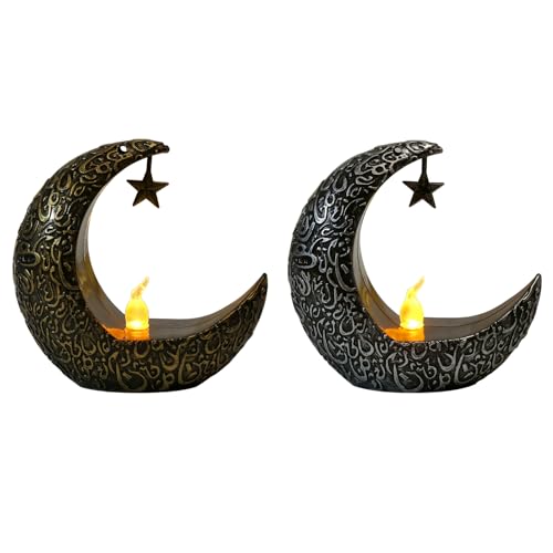 Ramadan Dekoration,Ramadan Kerzenhalter Mond Teelichthalter,Orientalische Ramadan Laternen Dekoration,Elektronische Kerzenlichter Ramadan Kerzenständer für Hochzeit Party Ramadan Deko (Silbrig) von Keho Keho Kehongdun