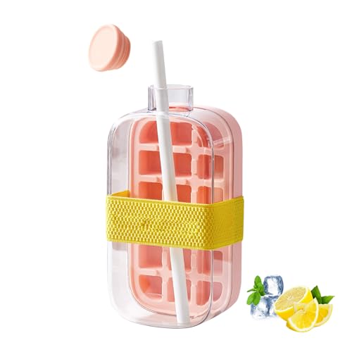 2 in 1 Silikon Eiswürfelform mit Decke und Strohhalme,18 Stück Eiswürfe und BPA Frei Quadratische Eiswürfelschalen Einfach Herauszunehmen,Eiswürfelbehälter Ice Cube Tray für Cocktails Whisky (02) von Keho Keho Kehongdun