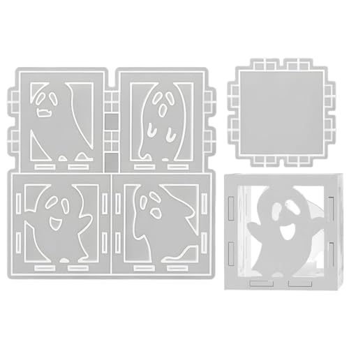 Silikonform Halloween Laterne mit Geistermuster,DIY Silikonformen Gießformen Halloween Kerzenhalter Gips Zum Gießen,Gießformen Silikon Helloween Geister Kerzenhalter für Helloween Deko (02) von Keho Keho Kehongdun