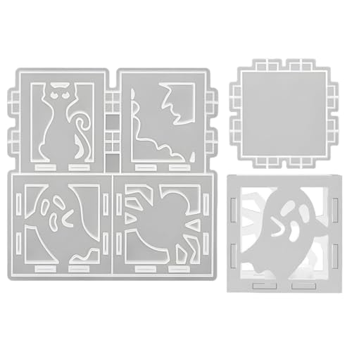 Silikonform Halloween Laterne mit Geistermuster,DIY Silikonformen Gießformen Halloween Kerzenhalter Gips Zum Gießen,Gießformen Silikon Helloween Geister Kerzenhalter für Helloween Deko (04) von Keho Keho Kehongdun