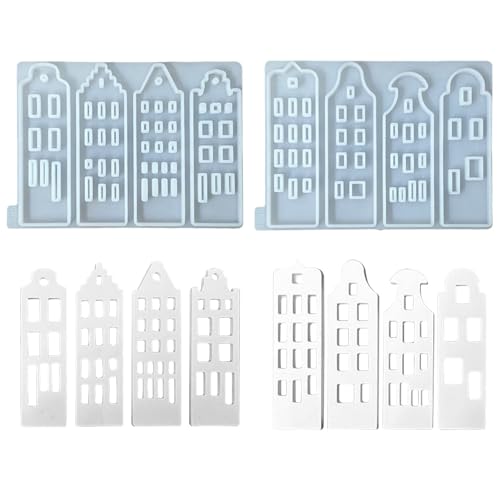 Silikonform Häuser Silikonformen Gießformen,Silikonform Kerzenhalter mit Sockel,Kombination Silikonform Haus mit Fenster,Einzelnes Löchern Silikonform für Stabkerzen Und Teelichter (2pcs) von Keho Keho Kehongdun