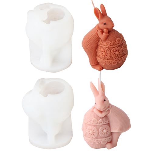 Silikonformen Gießformen Ostern,3D Osterei Kaninchen Silikonform,DIY Osterhase Kerzenformen Seifenform,Epoxidharz Silikon Kerzenform Silikonform Hase,Kreative Silikonform für Kerzenherstellung (2pcs) von Keho Keho Kehongdun