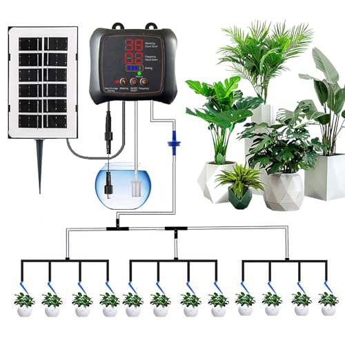 Solar Bewässerungssystem Balkon,3W 3M Automatische Solar Bewässerung mit Programmierbarem Timer, 2000mAh Akku,Solar Tropfbewässerung für Garten Gewächshaus Blumen für bis zu 12/16 Garten (01) von Keho Keho Kehongdun