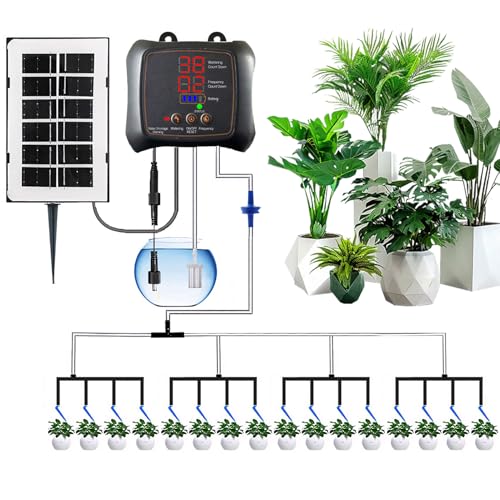 Solar Bewässerungssystem Balkon,3W 3M Automatische Solar Bewässerung mit Programmierbarem Timer, 2000mAh Akku,Solar Tropfbewässerung für Garten Gewächshaus Blumen für bis zu 12/16 Garten (02) von Keho Keho Kehongdun