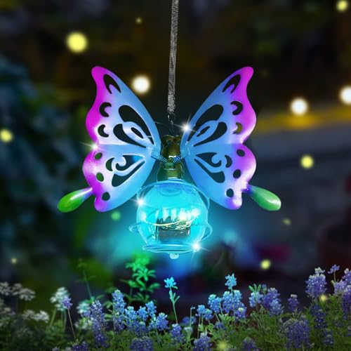 Solarlampen für Außen Hängend,4 LED Solargartenlichter,Kreative Kleine Skulptur Lichter Langlebig Wasserdicht,IP55 Solar Gartendeko mit LED Licht für Hof Terrasse Gehweg Dekoration (Schmetterlinge) von Keho Keho Kehongdun