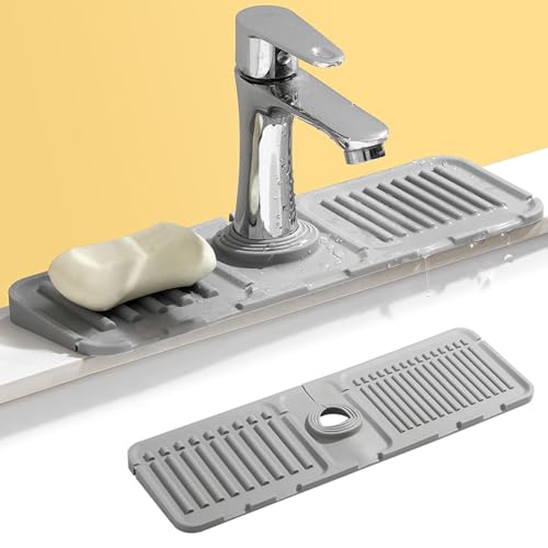 Wasserhahn Spritzschutz,Wasserhahnmatte Drainagematte,Abtropftablett Wasserhahn Abtropfmatte Spüle,Silicone Draining Mat Spritzschutz Spülbecken für Küche und Badezimmer Arbeitsplatte Schützen (Grau) von Keho Keho Kehongdun