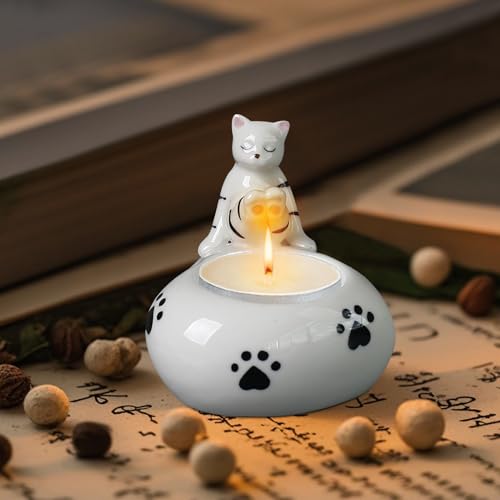 Weihnachten Katzen Kerzenhalter,Cartoon Katzen Teelichthalter Deko Pfoten Wärmen,Niedliche Katzen-Kerzenständer Katze Geschenke Katzendeko Tischdeko für Katzenliebhaber Party Valentinstag (Weiß) von Keho Keho Kehongdun
