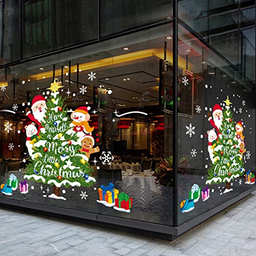 Weihnachten Statische Doppelseitige Fensteraufkleber,Weihnachtsmann Fensterfolie Weihnachtsbaum Aufkleber,Elche Geschenke Schneeflocken Fensterdekoration,Wiederverwendbare PVC Aufkleber Kein Klebstoff von Keho Keho Kehongdun