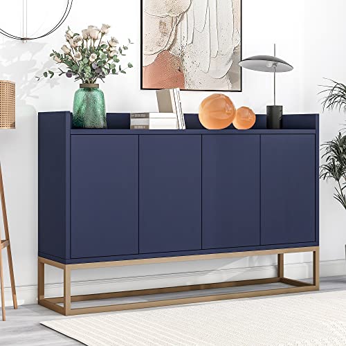 Kehun Sideboard Aufbewahrungsschrank Marineblau für Wohnzimmer und Esszimmer Küche, Kommode Schrank Buffetschrank 120×30×80 cm mit 4-Türiger Griffloser. von Kehun