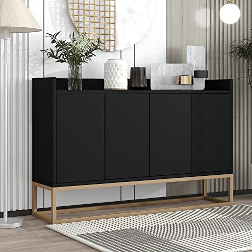 Kehun Sideboard Aufbewahrungsschrank Schwarz für Wohnzimmer und Esszimmer Küche, Kommode Schrank Buffetschrank 120×30×80 cm mit 4-Türiger Griffloser. von Kehun